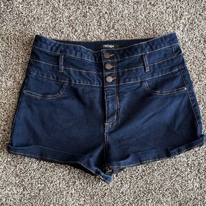 Refuge Women's Dark Blue High Waist Denim Shorts